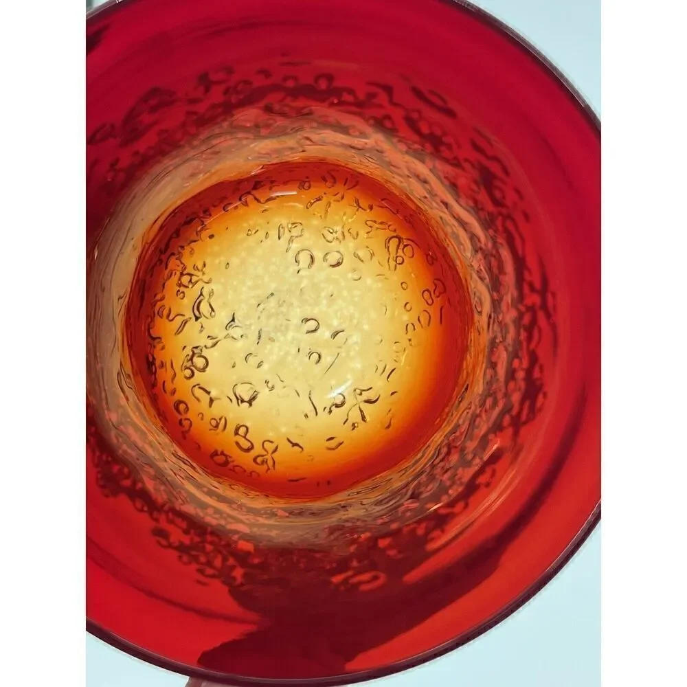 Hand Blown Art Glass Frit Overshot Red Amberina Votive Juice Glass Tumbler RARE